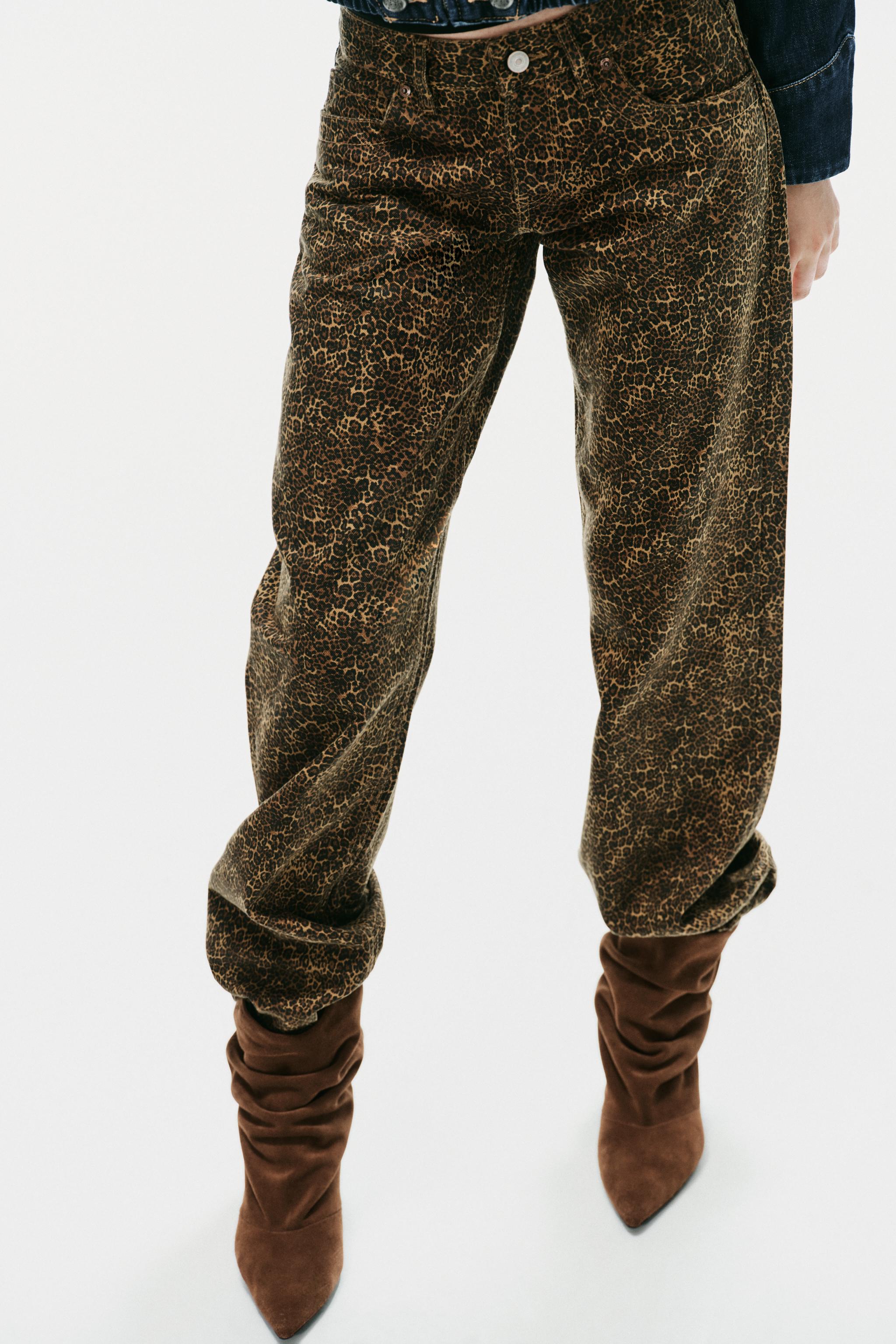 TRF ANIMAL PRINT LOW-RISE WIDE-LEG JEANS